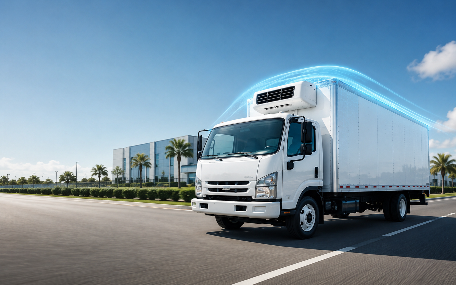 Refrigerated fleet vehicle operating in strong sun
